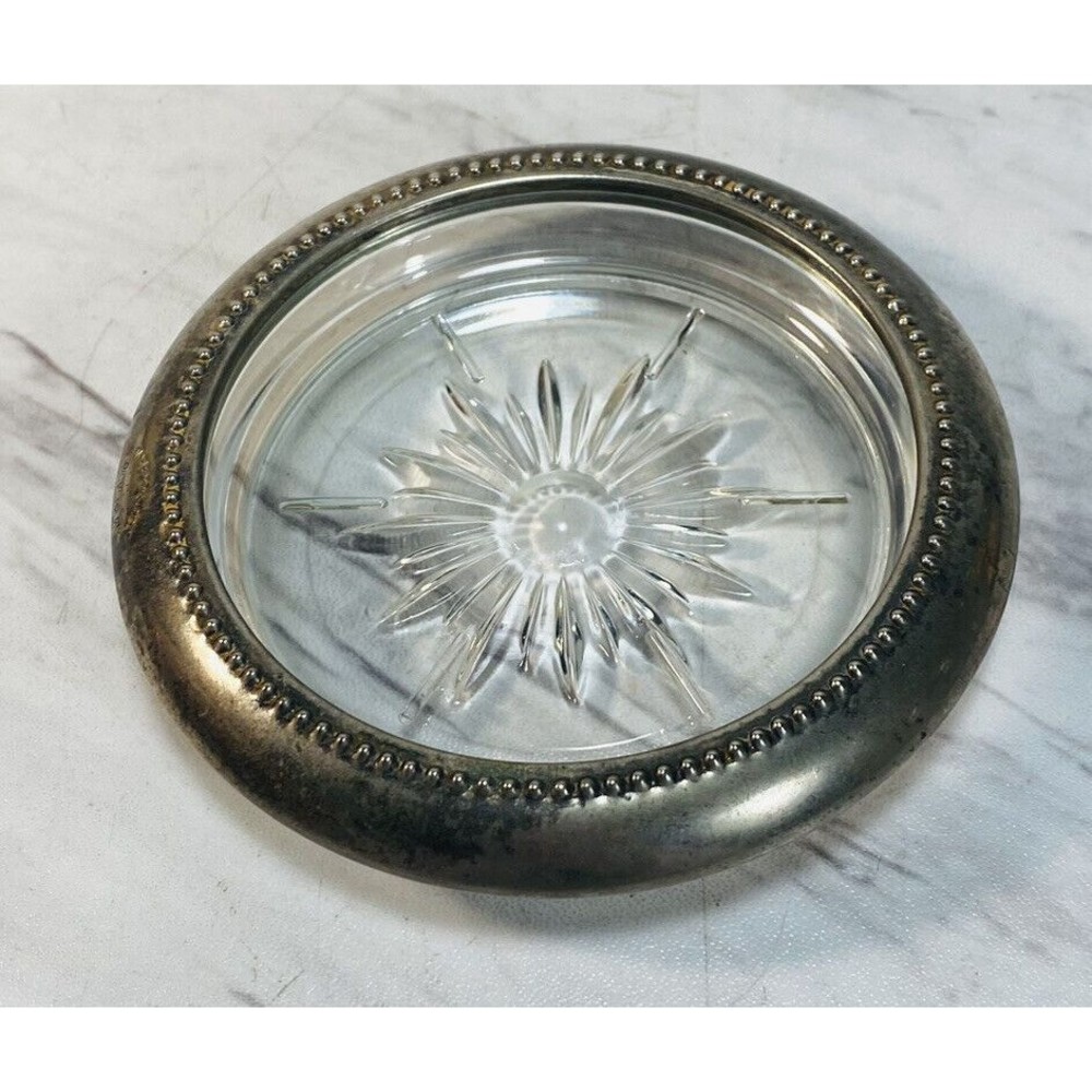 Vintage crystal and silver coaster/ ashtray - W&S blackington company